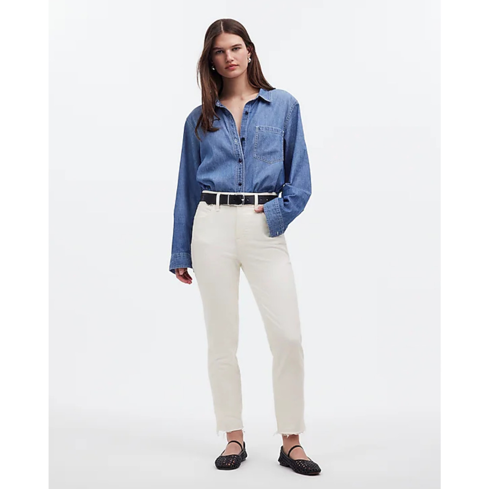 Madewell The Perfect Vintage Jean Tile White High Rise Classic Raw Hem US 23 NWT